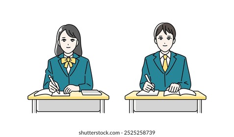 Illustration of high school students studying at their desks