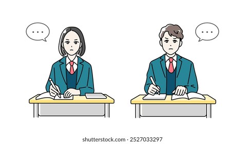 Illustration of high school students studying silently at their desks