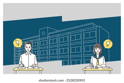 Illustration of high school students studying at their desks