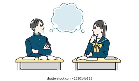Illustration von Schülern, die an ihren Schreibtischen studieren