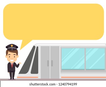 Illustration Of A High Speed Train Operator With A Blank Speech Bubble