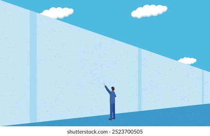 Illustration of a high wall and a businessman