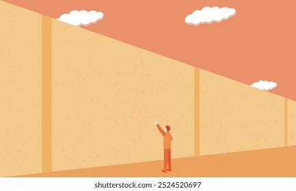 Ilustração de um muro alto e um homem de negócios