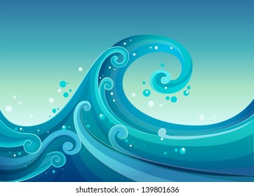 Ilustración de las altas olas del mar