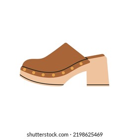 Illustration Of High-heel Clogs. Shoes Are Ideal For Everyday City Life. Stylish Footwear. Fashion And Lifestyle. Hand Drawn Vector Illustration Isolated On White Background. 