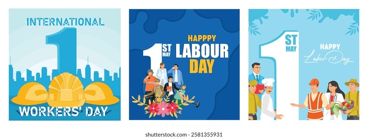 Illustration highlighting International Labor Day with various workers and symbols. Bringing celebration and unity on May 1st. Labor Day concept. Set flat vector illustration.