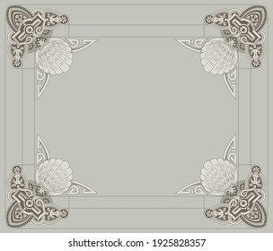 Illustration of highly detailed border corners inspired by late 19th century stock certificates. 