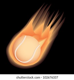 illustration of highly rendered fire effect tennis ball, isolated in black background.