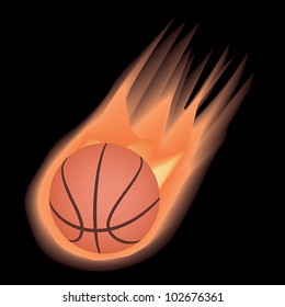 illustration of highly rendered fire effect basketball, isolated in black background.