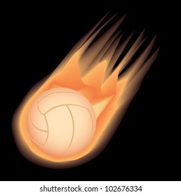 illustration of highly rendered fire-effect volleyball, isolated in black background.