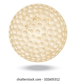 illustration of highly rendered vintage golf ball, isolated in white background.