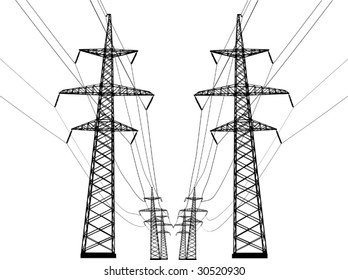 illustration with high-voltage line isolated on white background