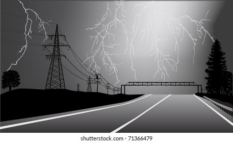 illustration with high-voltage line at thunderstorm