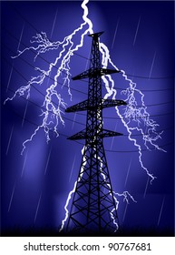 Hochspannungsleitung bei Gewitter