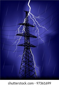 illustration with high-voltage line at thunderstorm