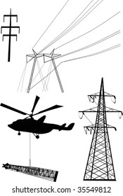 illustration with high-voltage lines isolated on white background