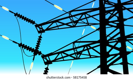 Illustration of a high-voltage support with wires on which categories run