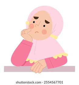 Illustration of a hijab girl daydreaming