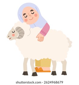 Illustration of Hijab Girl with a Sheep