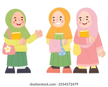 Illustration of hijab girls holding books
