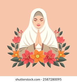 illustration of hijab woman with flowers.