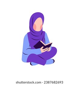 Illustration Of Hijab Woman Reading Book