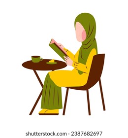 Illustration Of Hijab Woman Reading Book