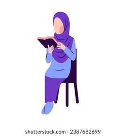 Illustration Of Hijab Woman Reading Book