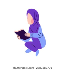 Illustration Of Hijab Woman Reading Book