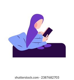 Illustration Of Hijab Woman Reading Book
