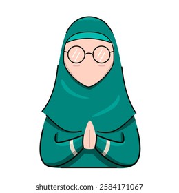 Illustration of a Hijab Woman Spreading Peace and Forgiveness on Eid Mubarak. Islamic Values of Compassion and Reflection in Ramadan.