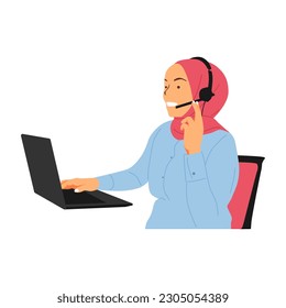 illustration of a hijab woman working in an office