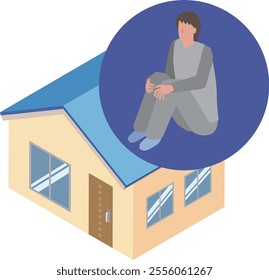 Illustration of a hikikomori man