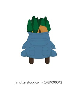 Illustration of a hiking backpack and a camp