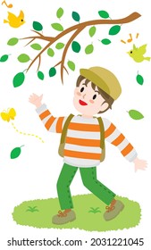 Illustration of the hiking boy