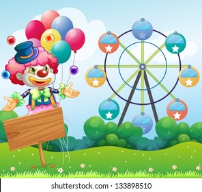 Illustration of a hill with a clown at the back of an empty board