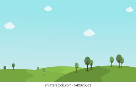 Illustration of hill landscape with cloud