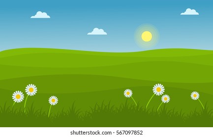 Illustration of hill landscape at spring collection