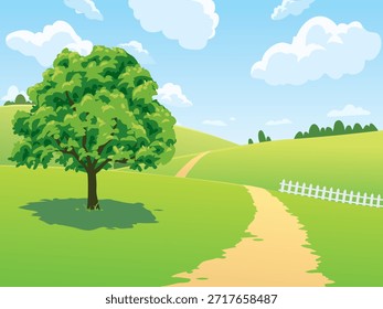 Eine Illustration eines Hügels mit einem Baum in Sicht