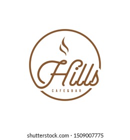 Illustration of HILLS typography with hot smoke on top for the coffee bar logo