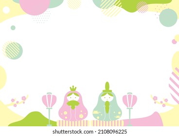 illustration of Hina Doll and geometric patternframe Hinamatsuri background