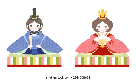 Illustration of hina dolls, a traditional spring event in Japan. hina matsuri (Girls' Day Festival) in March. They are called Ohinasama and Odairisama.