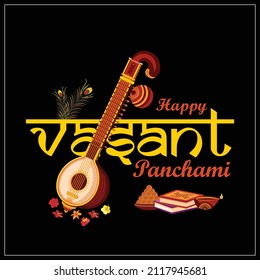 illustration of Hindi typography "happy vasant panchami". Goddess Saraswati worship festival background