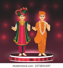 Illustration of the Hindu deity Lord Swaminarayan as a vector illustration. The "Jay Swaminarayan" religious symbol. It is the logo of the Lord Swaminarayan. Lighting in the ceiling