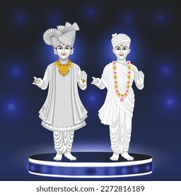 Illustration of the Hindu deity Lord Swaminarayan as a vector illustration. The "Jay Swaminarayan" religious symbol. It is the logo of the Lord Swaminarayan. Lighting in the ceiling