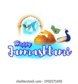 Illustration of Hindu festival janmashtami with Lord Krishna in religious festival