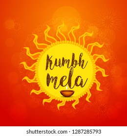 Illustration Of Hindu Festival Prayagraj Kumbh Mela Background.