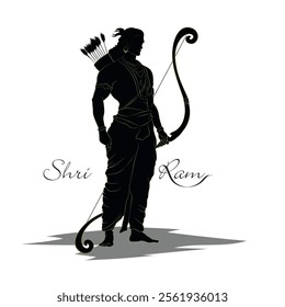 An illustration of Hindu God Ram, A vector silhouette of Lord Rama, Indian worshiping God Ram vector art