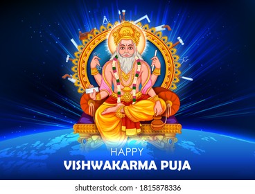 illustration of Hindu God Vishwakarma, an architect, and divine engineer of universe