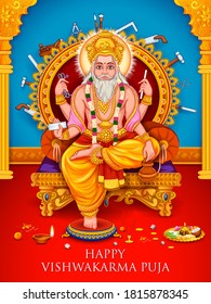 illustration of Hindu God Vishwakarma, an architect, and divine engineer of universe